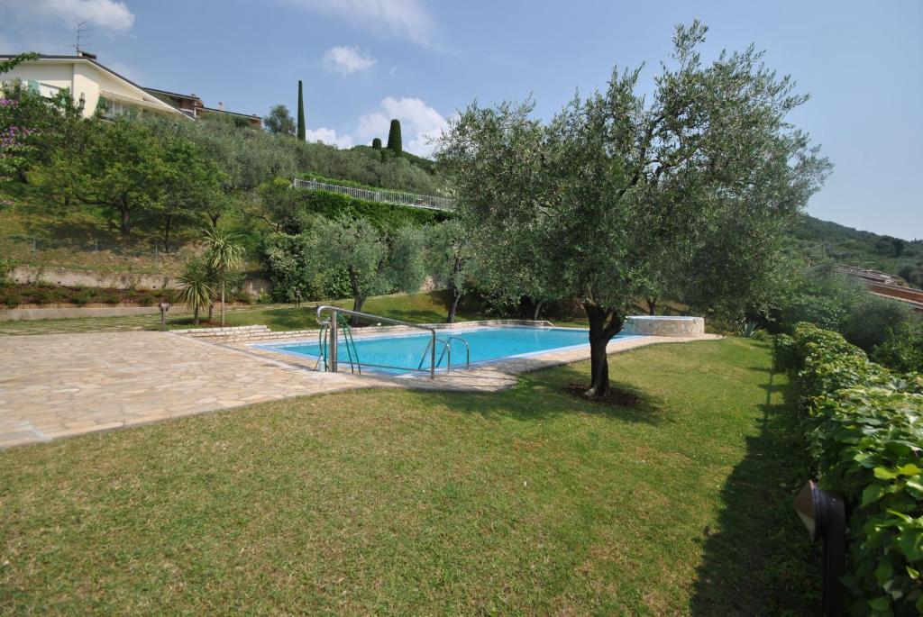 une piscine avec un arbre dans une cour dans l'établissement Villa Elysium, à Torri del Benaco