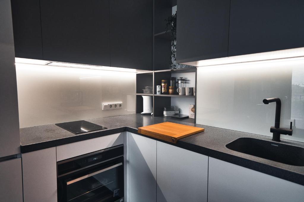 Modern central Riga apartment with balcony, gym access, dedicated parking, kitchen & AC 4