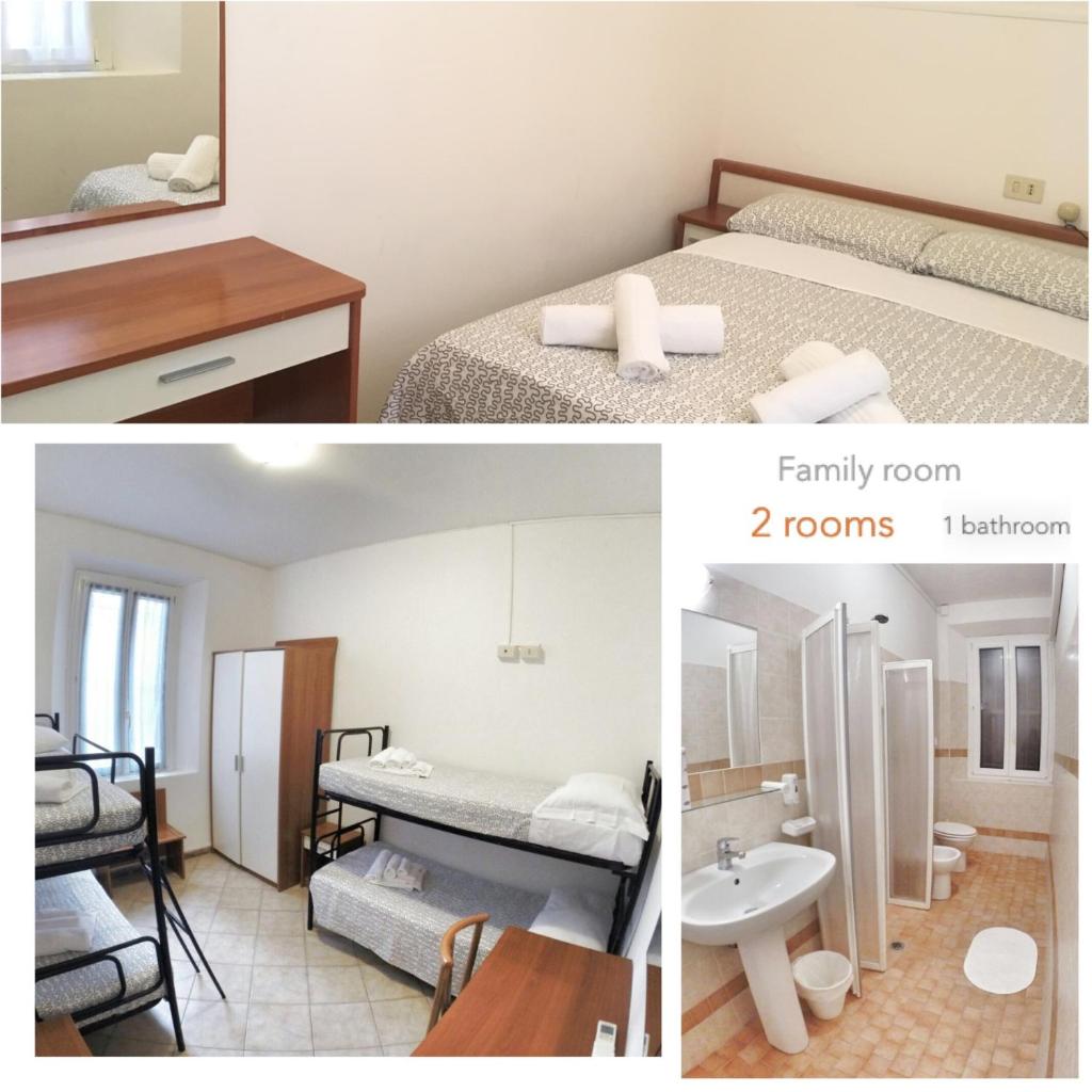 deux photos d'une chambre avec un lit et une salle de bain dans l'établissement Hotel Villa Caterina, à Rimini