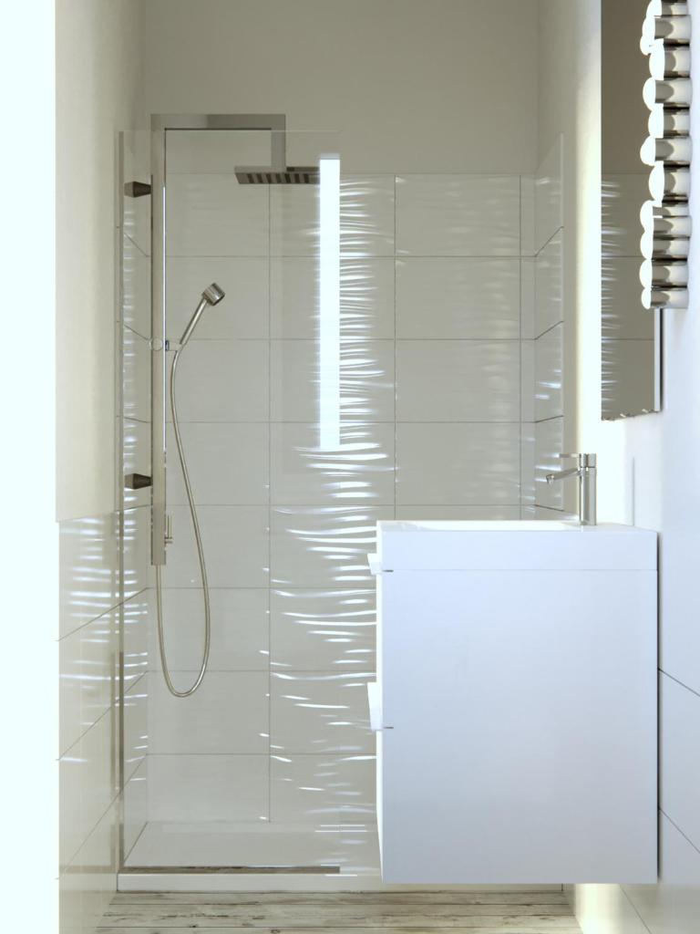 une salle de bain blanche avec une douche et un lavabo dans l'établissement Camarò Favignana, à Favignana 41 autres photos