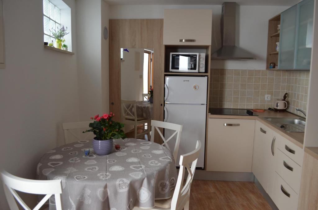 Kuchyň nebo kuchyňský kout v ubytování Apartments Lora