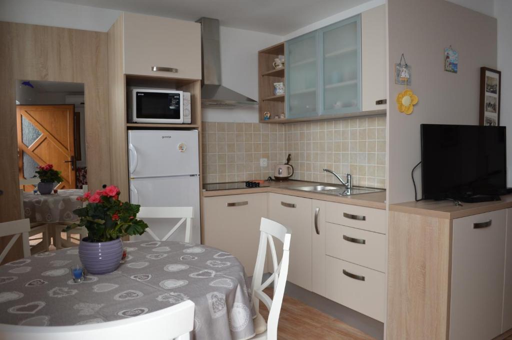 Kuchyň nebo kuchyňský kout v ubytování Apartments Lora