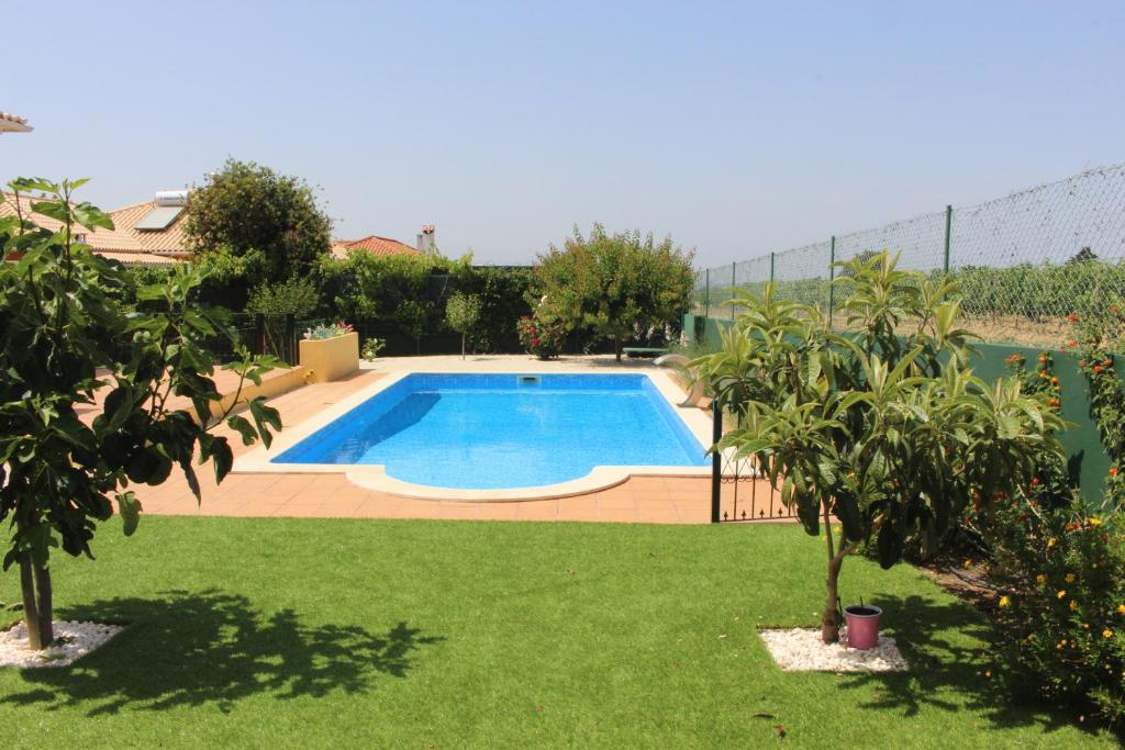 a swimming pool in a yard with green grass at Casa da Vinha Azeitão in Azeitao