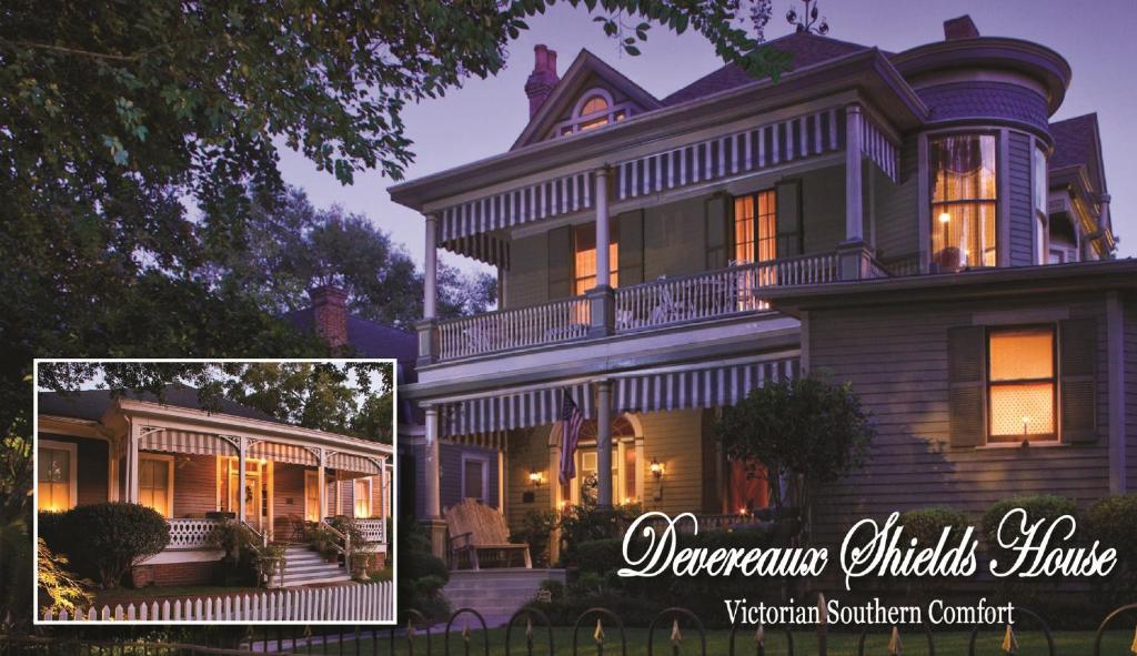 a picture of a victorian house at night at Devereaux Shields House in Natchez