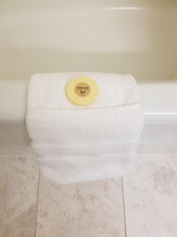 a white towel sitting on top of a bath tub at Chelsea Inn in San Francisco