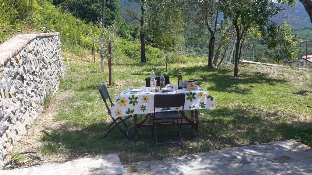 una mesa en un campo con mesa y sillas en Relax en Sesta Godano