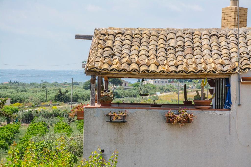 a building with a tile roof with potted plants on it at La casa di Titta in Di Natale