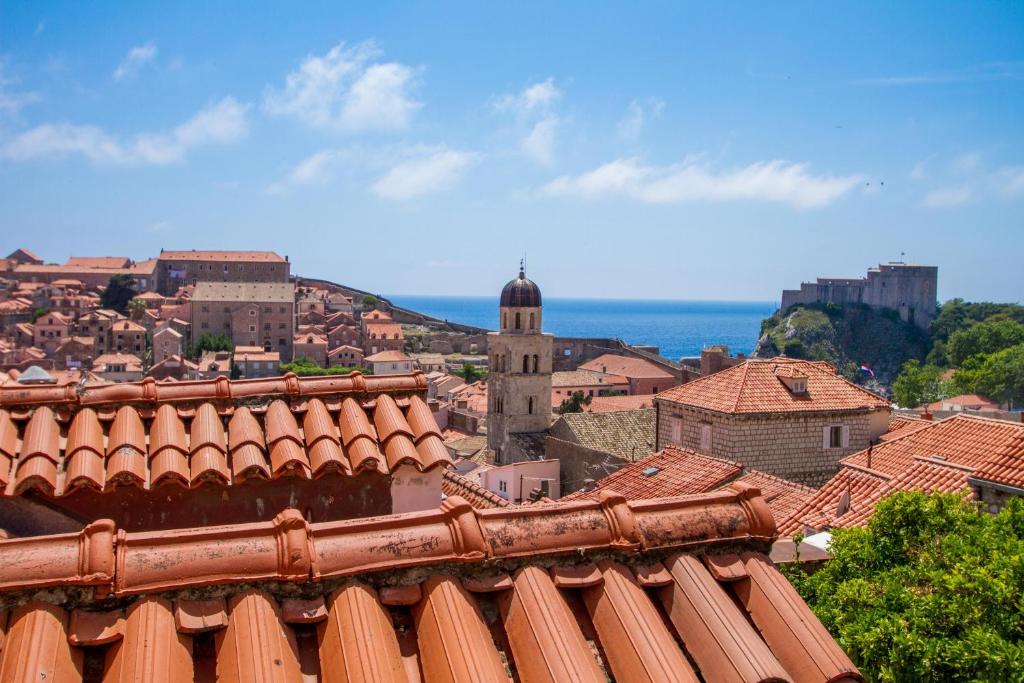 an aerial view of a city with roofs at Arheo apartments in Dubrovnik