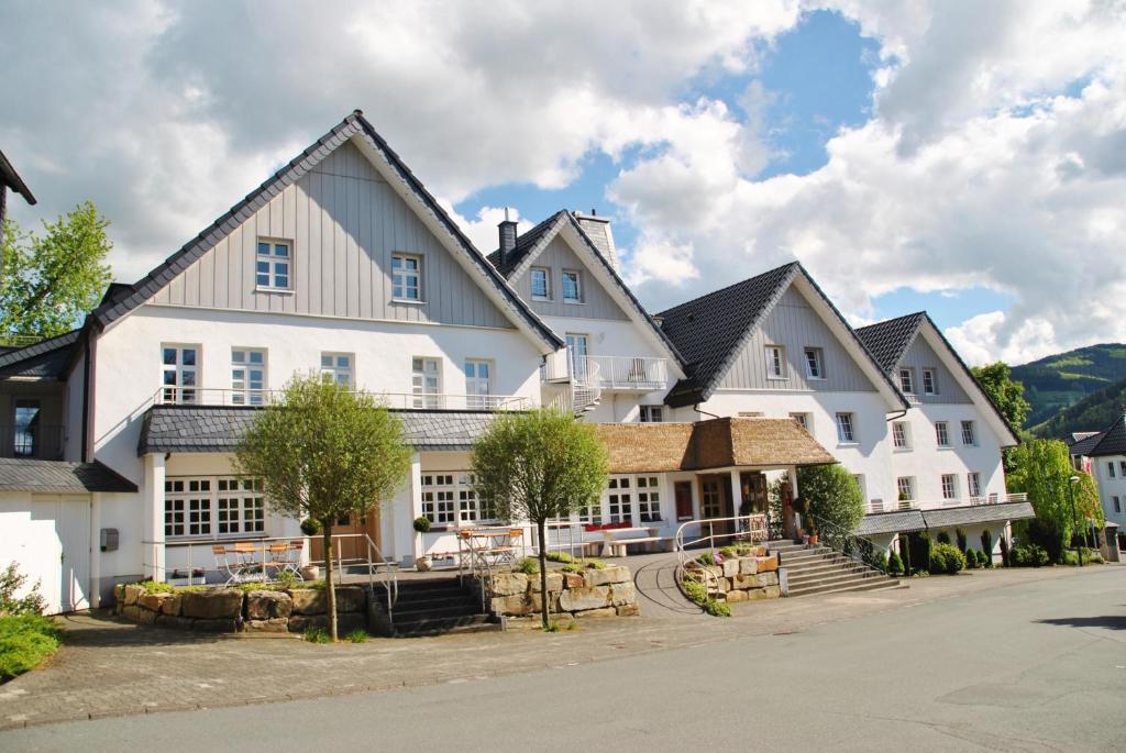 una fila de casas en un pueblo con una calle en Hotel Garni Dorfkammer, en Olsberg