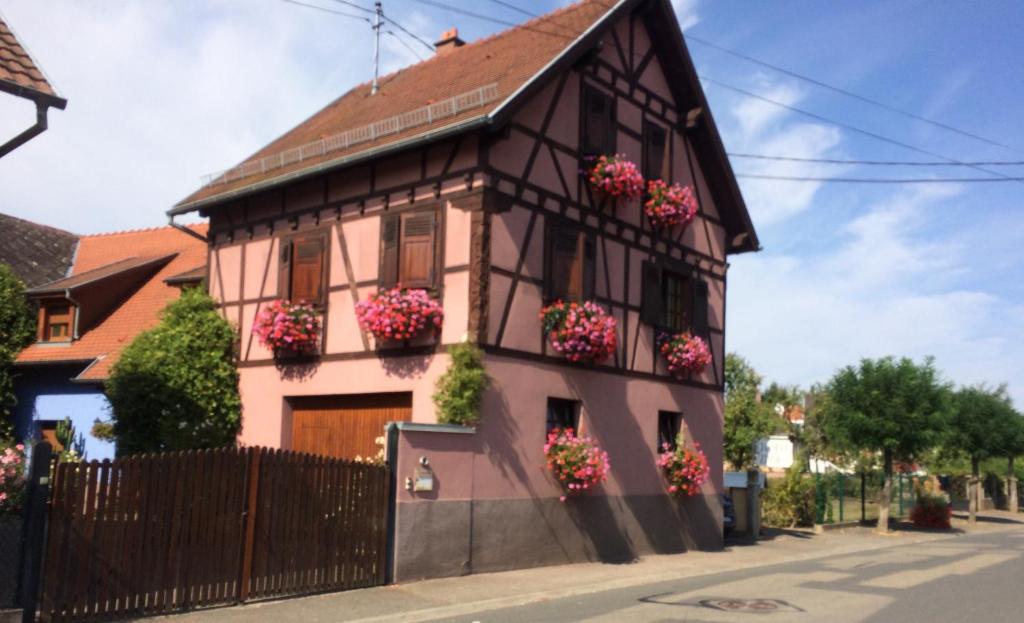 una casa con flores en la parte delantera en Gite Du Rittersberg, en Scherwiller