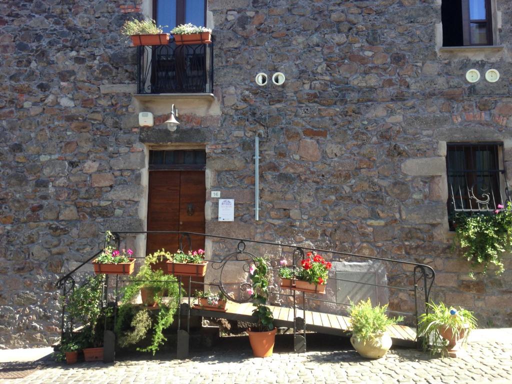 a building with potted plants in front of a door at Casa Castori in Macomer