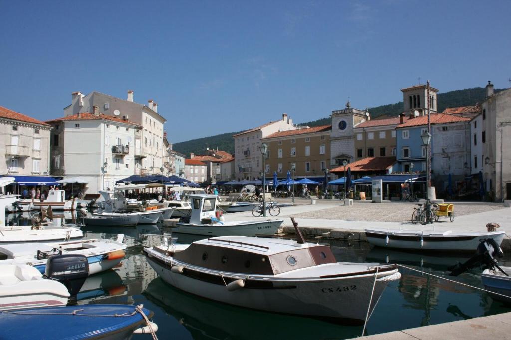 a group of boats are docked in a harbor at Cres in Cres