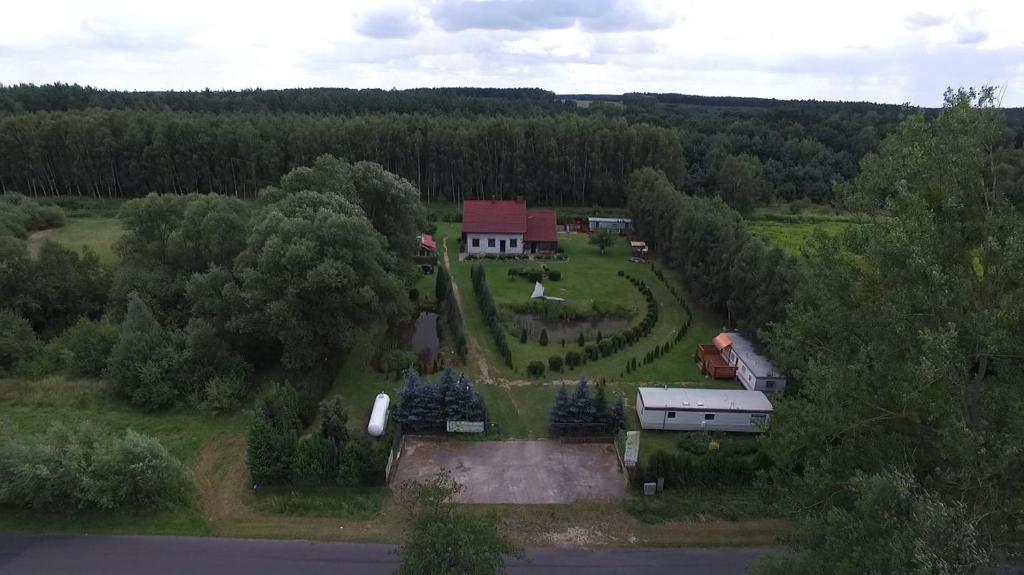 an aerial view of a house in a field at Brzozowe Zacisze in Łagów