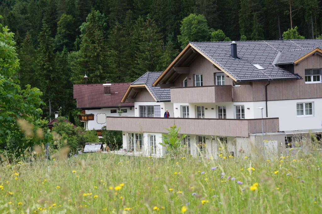 grupa domów z polem kwiatów w obiekcie Urlaubsapartments Pfleger w mieście Hinterstoder