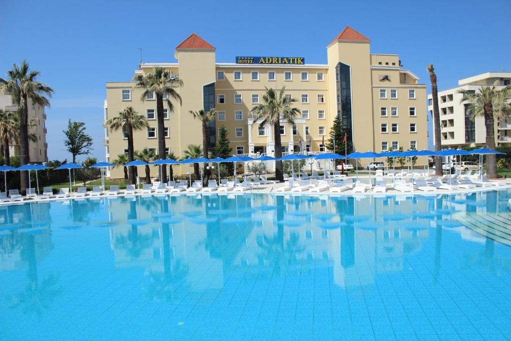 a large swimming pool in front of a hotel at Adriatik Hotel, BW Premier Collection in Durrës