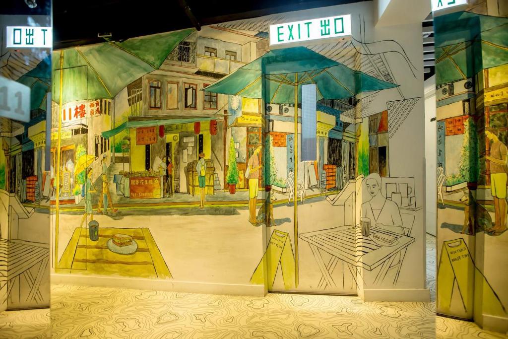 un dipinto di una città con un ombrello di Yesinn @YMT a Hong Kong