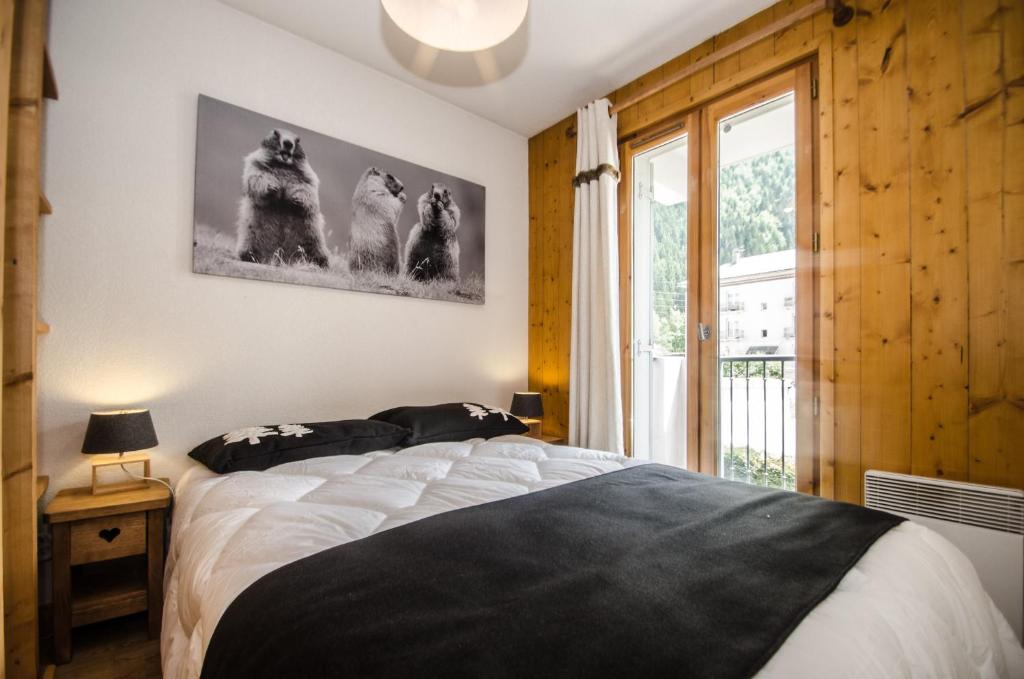 a bedroom with a large bed and a window at Litchi Apartment in Chamonix