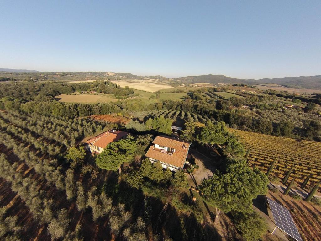 una vista aérea de una granja con una casa y árboles en La Sassetta en Bibbona