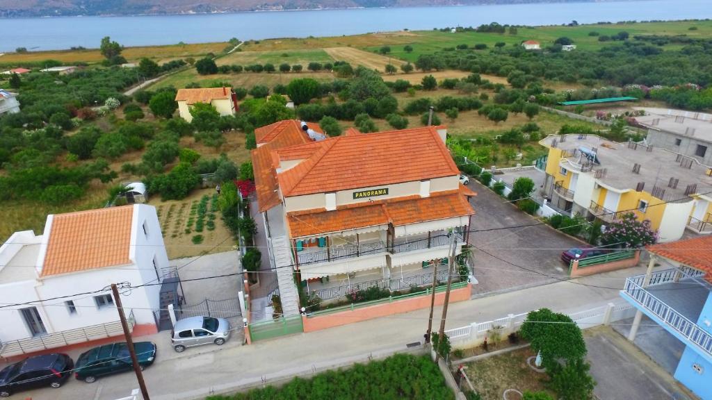 an overhead view of a building with an orange roof at Panorama in Lixouri