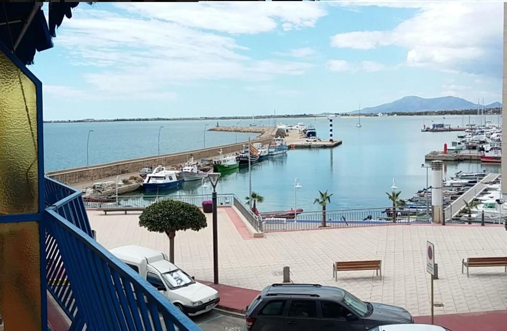 uitzicht op een jachthaven met boten in het water bij Vista Mar Apartment in L'Ampolla
