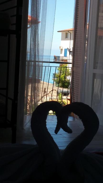 a silhouette of a snake in front of a window at A due passi dal Mare in Acquappesa