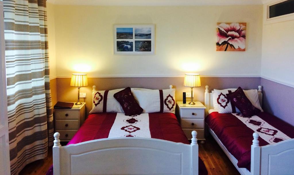 a bedroom with two beds and two lamps on tables at Clai Ban in Kilronan