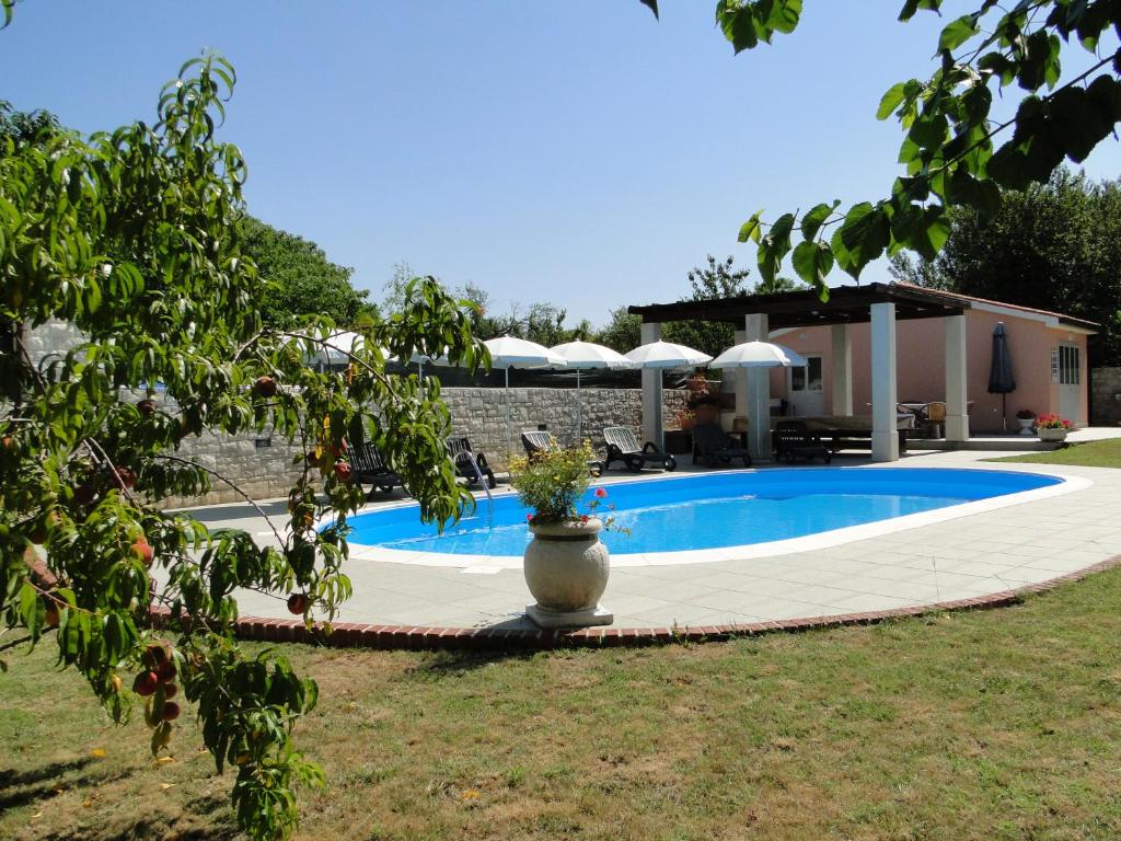 a swimming pool in a yard with a house at Apartments Villa Maran in Umag
