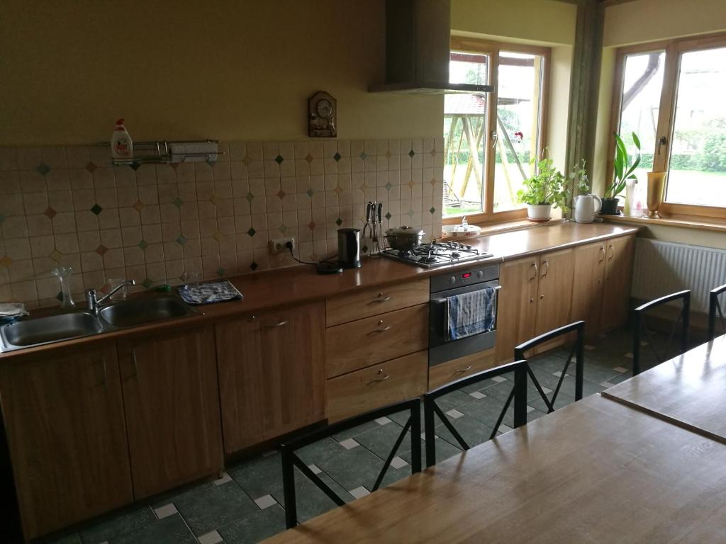 Kuchyň nebo kuchyňský kout v ubytování Bebru pirts