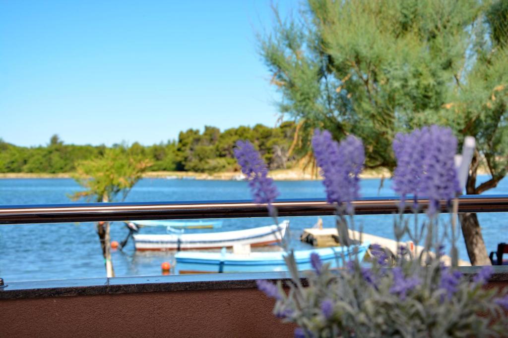 - balcone con vista sul lago e sulla barca di Apartments Clara a Nin