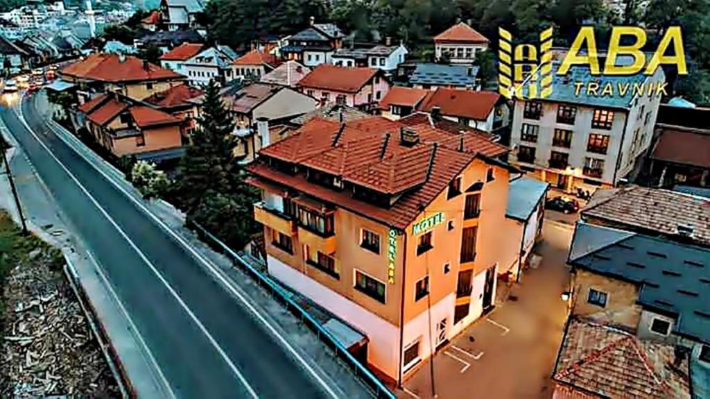 an overhead view of a city with a street at Garni Motel Aba in Travnik