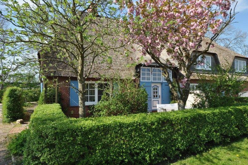 ガルディングにあるNordseetraumの青い扉と木のある家