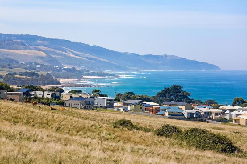 a large field with houses and boats on it at Apollo Panorama Guesthouse in Apollo Bay