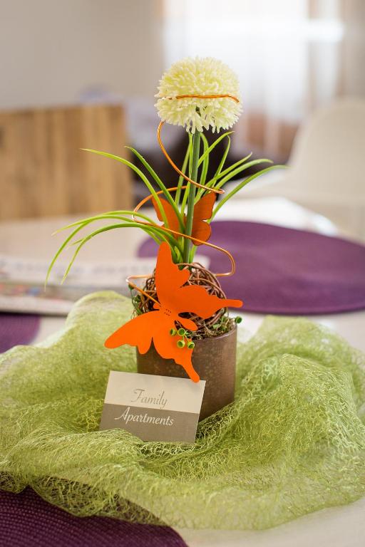 a potted plant sitting on a green table at Family Apartments in Rust