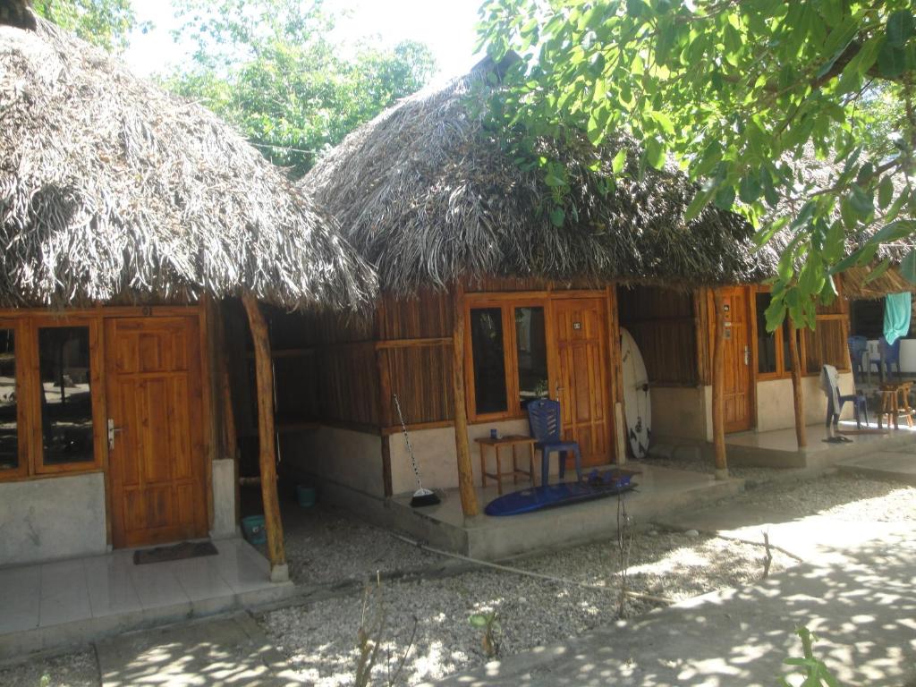 a house with a thatched roof and chairs in front at Ova Baluk Bungalow in Nembrala
