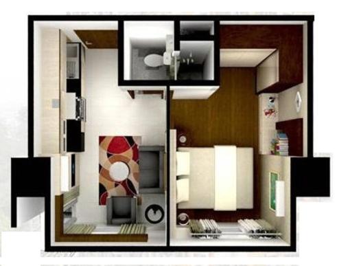 a rendering of a small apartment at Jarrdin Cihampelas C2218 in Bandung