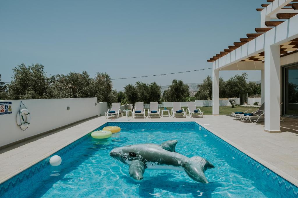 une statue d'un phoque dans une piscine dans l'établissement Villa Despoina, à Paphos