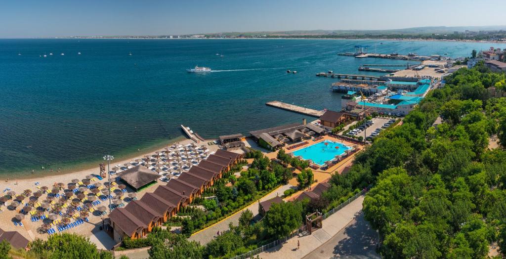 an aerial view of the resort and the water at Zolotaya Buhta Hotel in Anapa