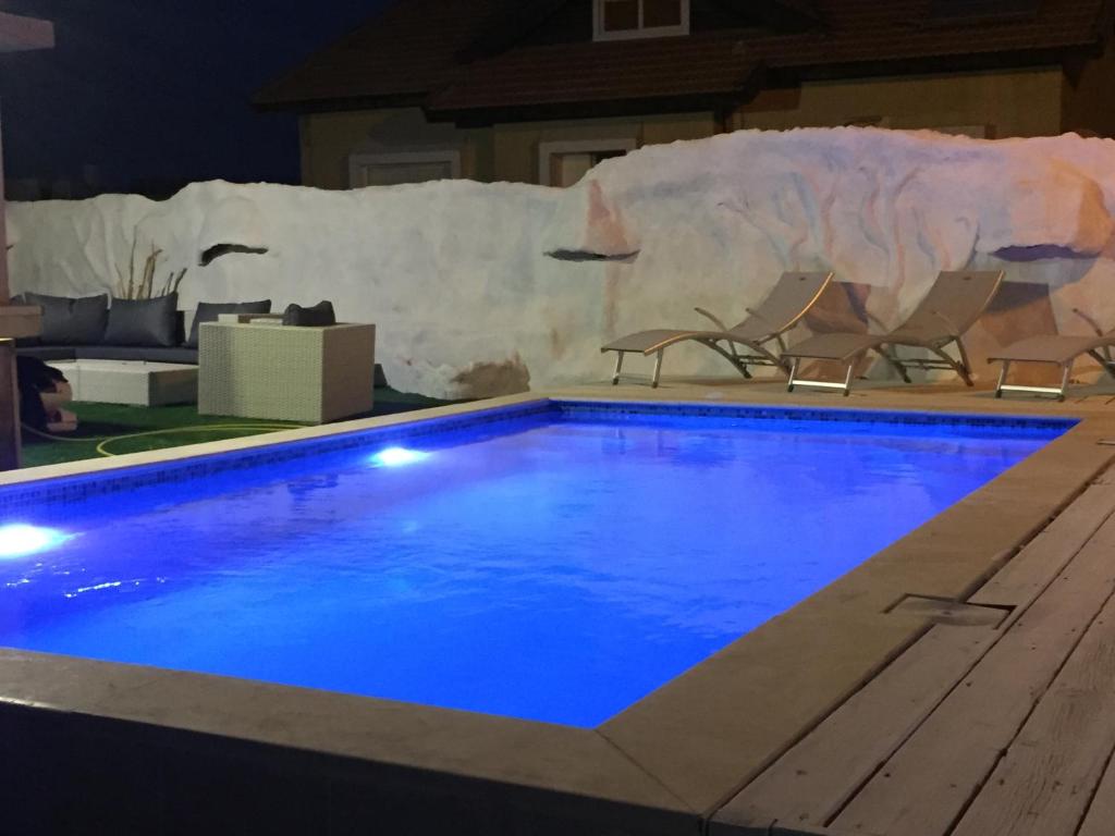 a swimming pool with a polar bear painted on the wall at Villa Sea House in Eilat