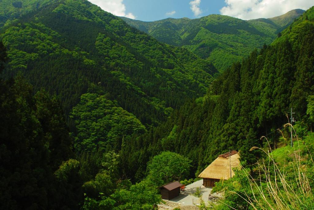 vista su una verde valle di montagna con una casa di Tougenkyo Iya no Yamazato a Wakabayashi