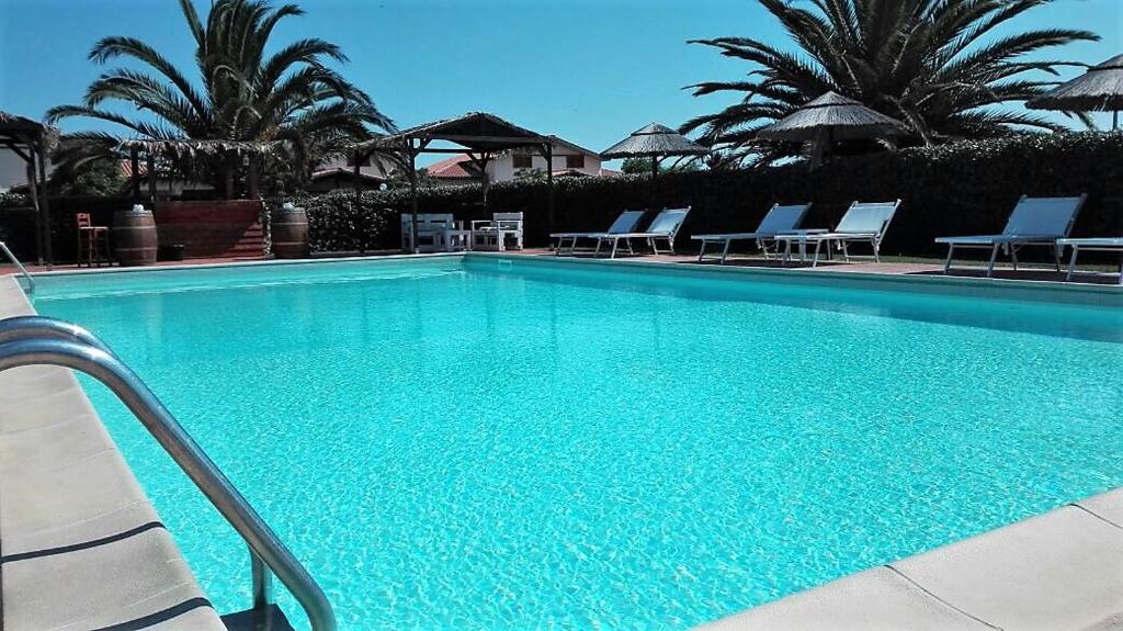una gran piscina azul con sillas y sombrillas en Residence Cernaia, en Castiglione della Pescaia