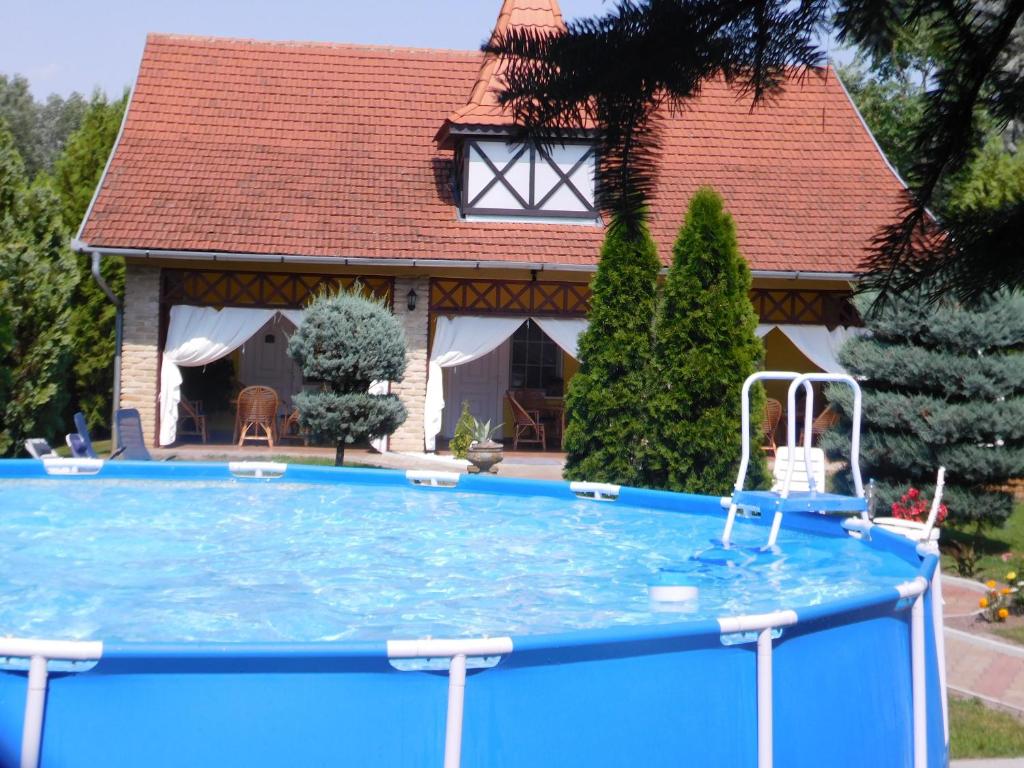 una gran piscina frente a una casa en Apartman i Sobe Nikolas en Palić