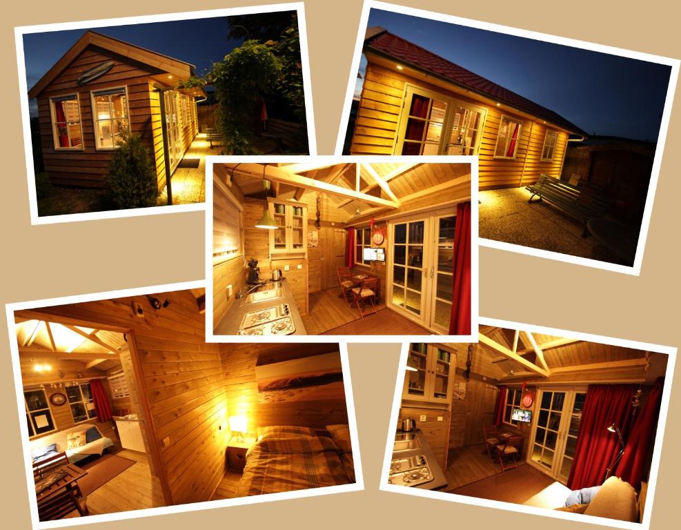 un collage de cuatro fotos de una casa en The Beach-house nr.98, en Molkwerum