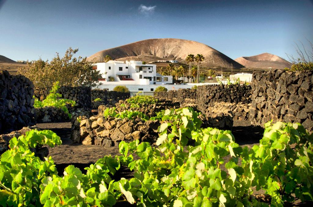a view of a village with a mountain in the background at Hotel Rural Finca de La Florida in San Bartolomé