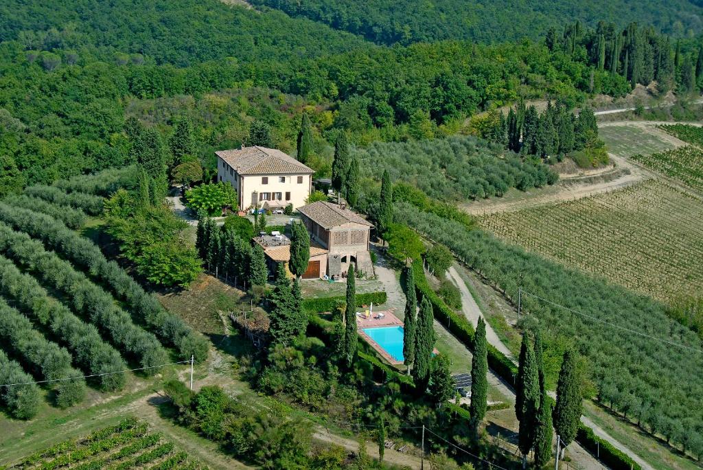 an aerial view of a house in a vineyard at Podere Remignoli in San Gimignano