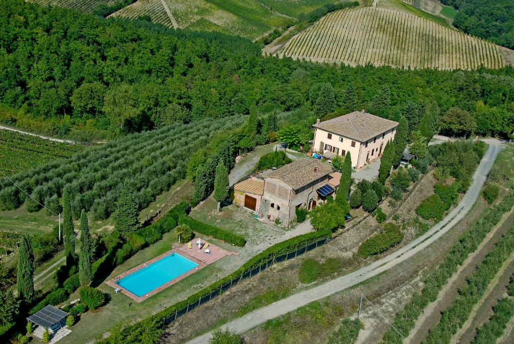 an aerial view of a house in a vineyard at Podere Remignoli in San Gimignano