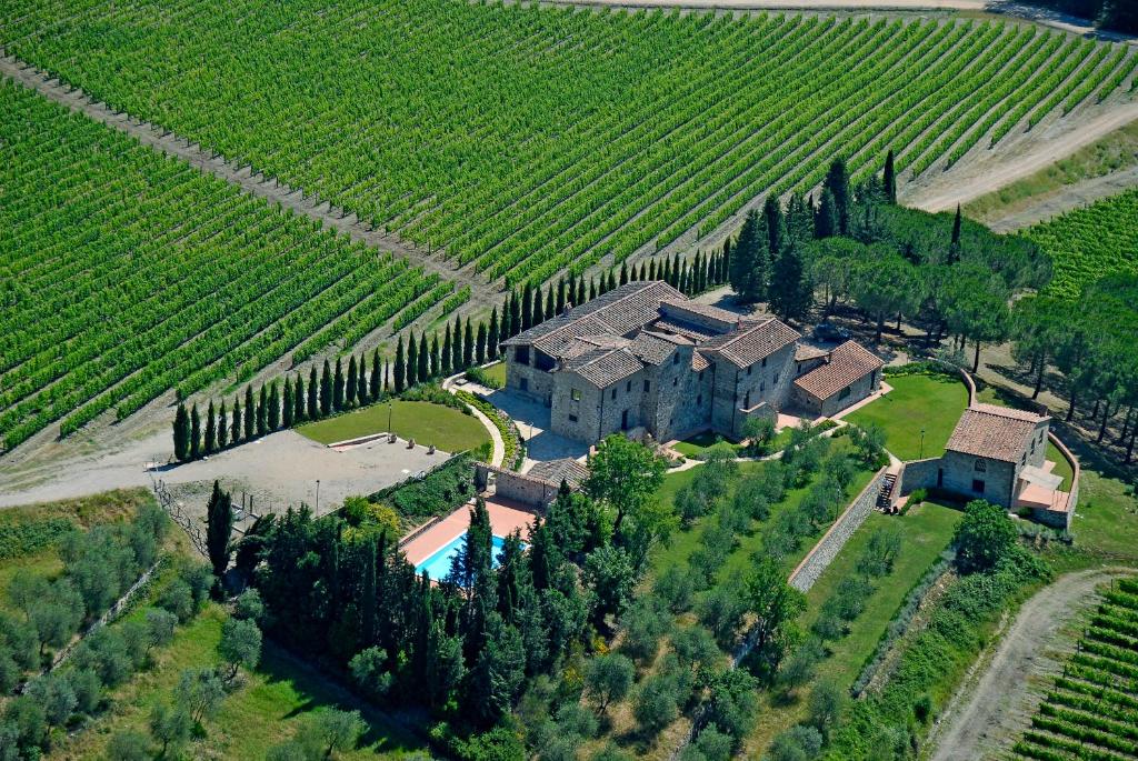 an aerial view of a large house in a vineyard at Casalta Di Pesa in Siena