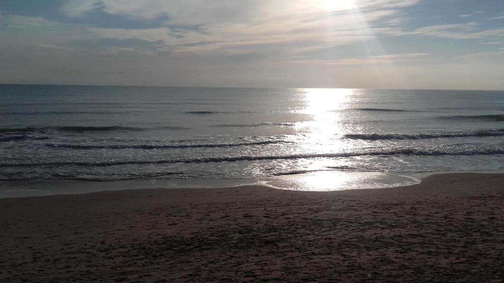 グアルダマル・デル・セグラにあるApartamento Guardamar Playaの水面に太陽が輝く海岸