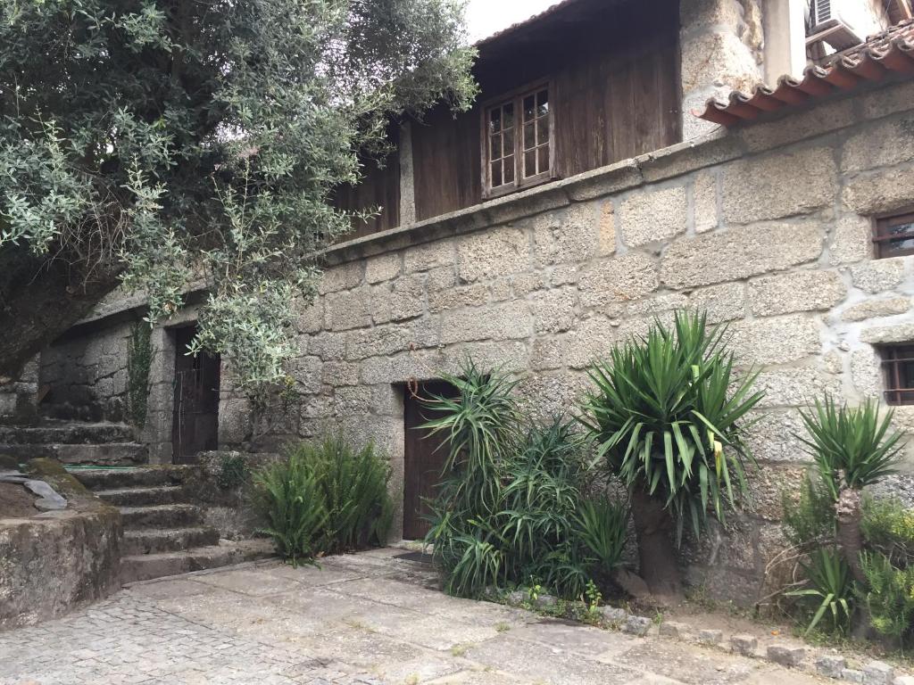 a stone building with stairs and plants in front of it at Havan House in Amarante