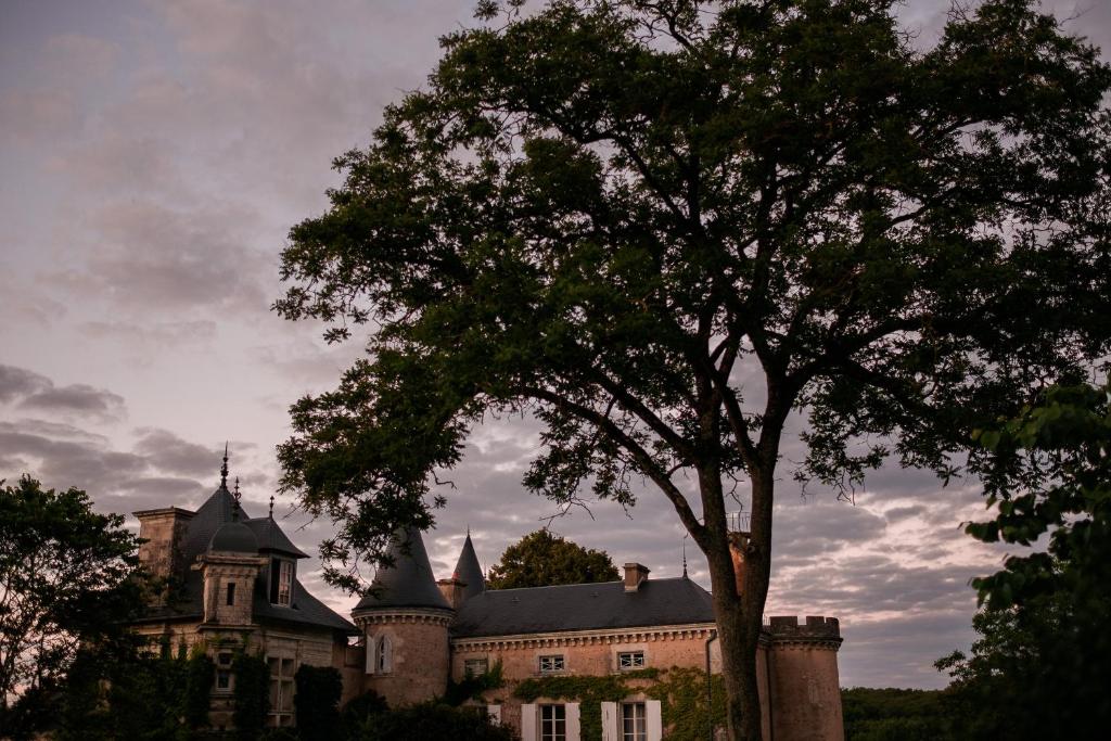 un château avec un arbre en face dans l'établissement Saint Victor La Grand' Maison, à Ingrandes