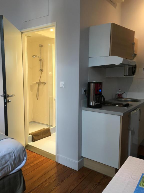 聖讓－皮耶德波爾的住宿－埃斯龐達別墅酒店，带淋浴和水槽的小厨房